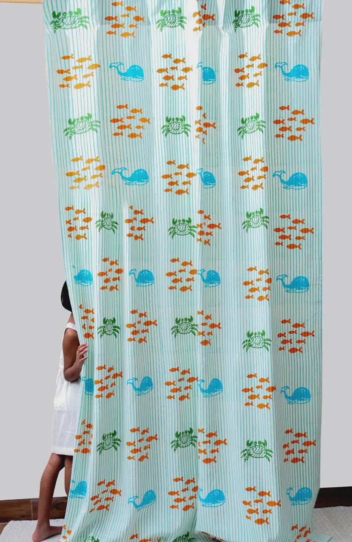 Undersea Oasis Kids Block Print Cotton Curtain