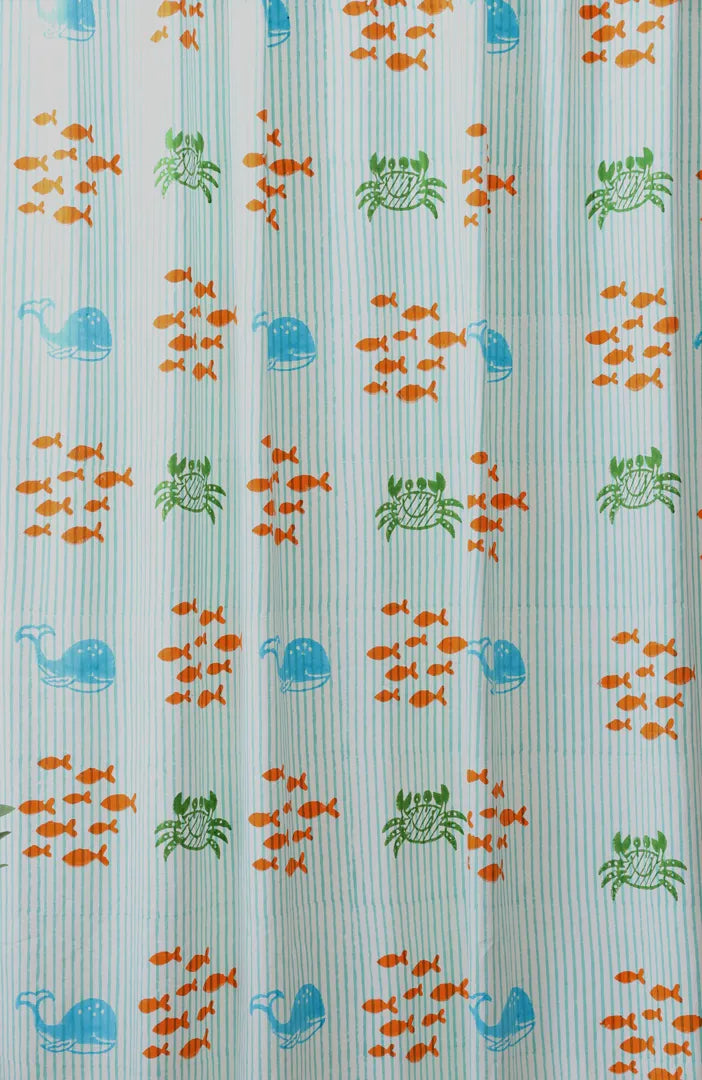 Undersea Oasis Kids Block Print Cotton Curtain