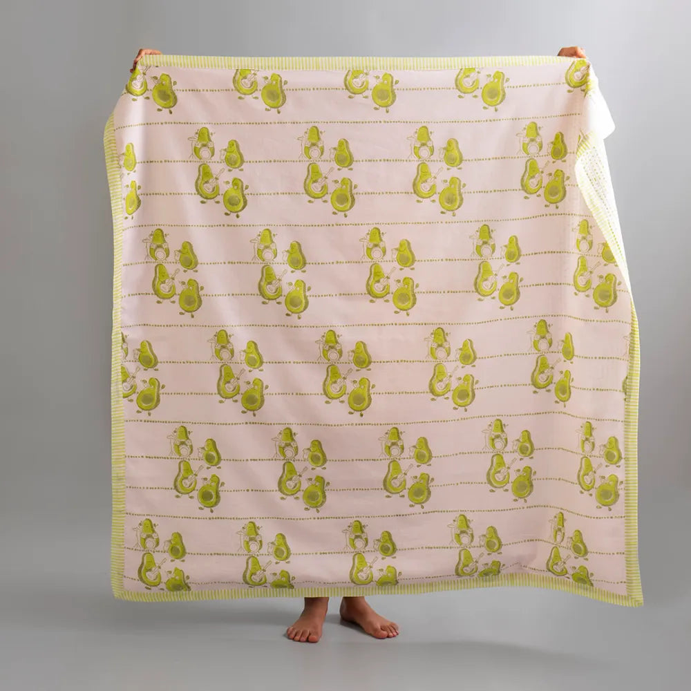 Baby Gift Set – Cotton Muslin Dohar + Maracas – Avocados