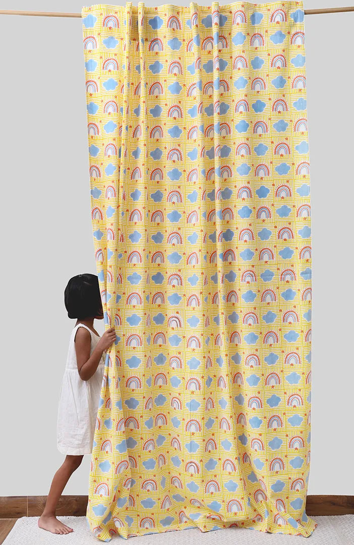 Rainbow Dreams Kids Block Print Cotton Curtain