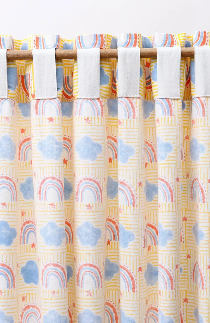 Rainbow Dreams Kids Block Print Cotton Curtain