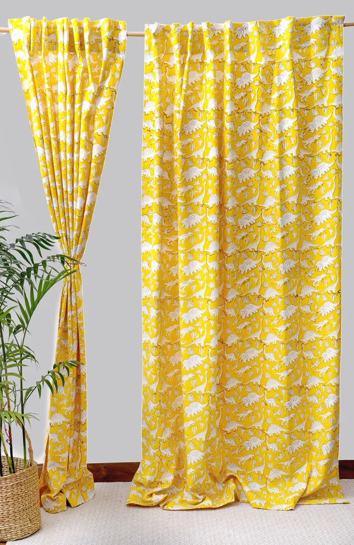 Dinosaur Pals Kids Block Print Cotton Curtain