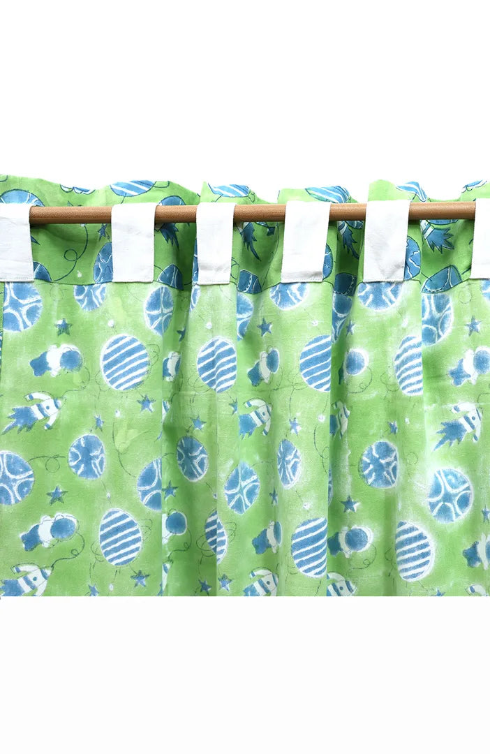 Galactic Adventure Block Print Cotton Curtain