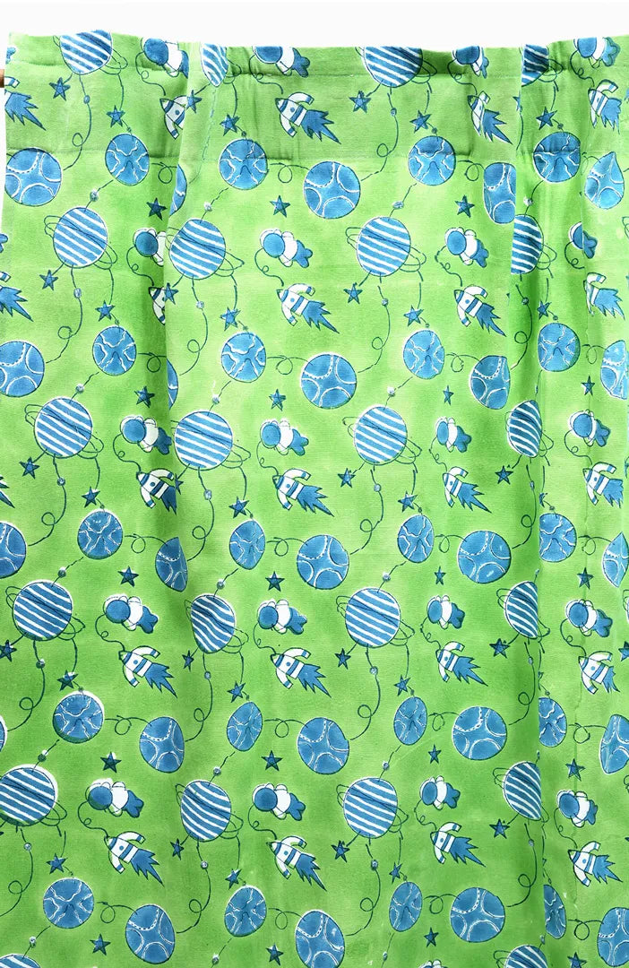 Galactic Adventure Block Print Cotton Curtain